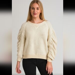 See By Chloe Womens Cream Waffle Knit Ruffled Puff Sleeve Alpaca Blend Sweater 8